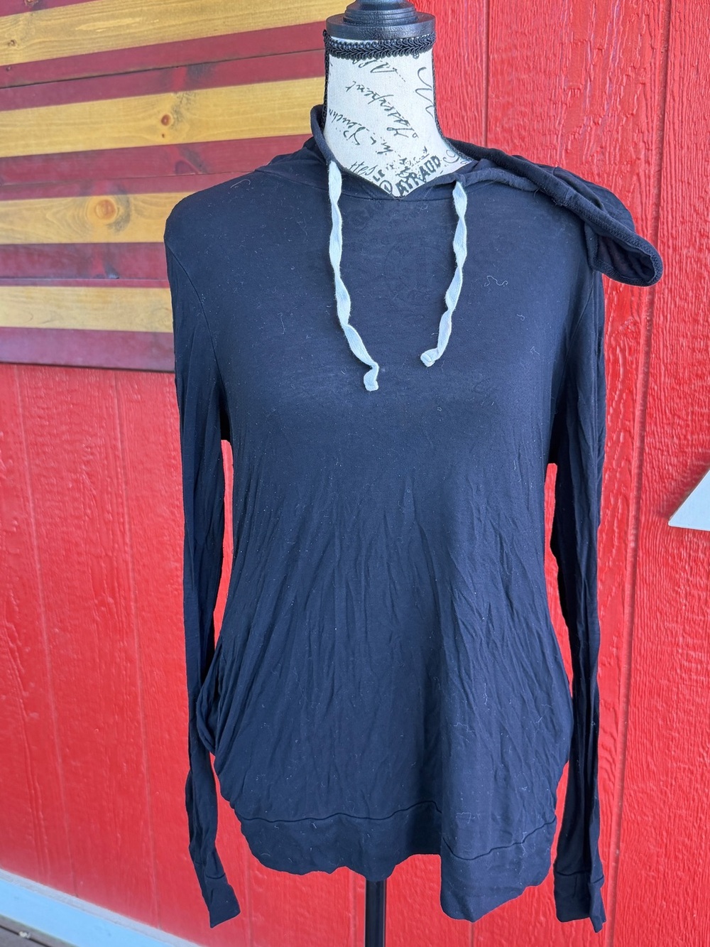 Bear Dance Black Hooded Long Sleeve Top with Contrast Drawstrings - Picture 2 of 5